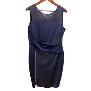 Lipsy London Mixed Media Snakeskin Faux Leather Navy Blue Scoop Neck Dress 12